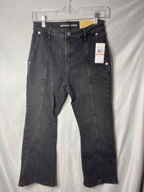 Michael Kors Black High Rise Cropped Flare Jeans